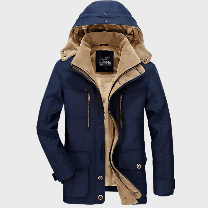 Men’s Thick Winter Coat with Hood & Deep Pockets – Warm, Durable & Timeless