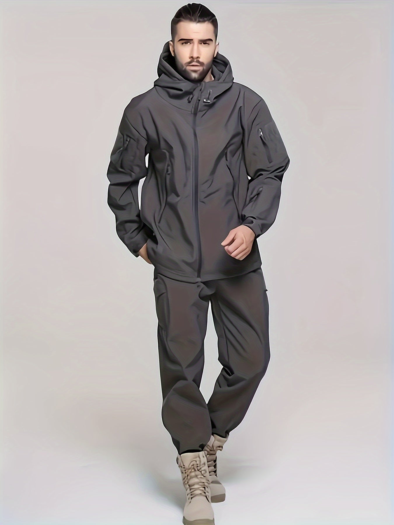 Men’s Outdoor 2-Piece Outfit – Soft Shell Hooded Windbreaker & Cargo Pants