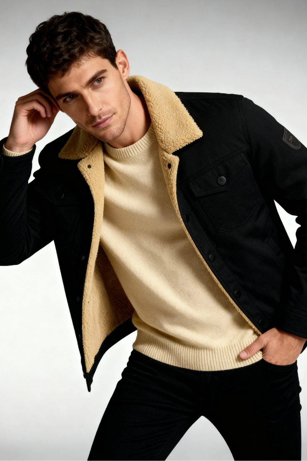 Alpine Trucker Fleeced Men Jacket - Black