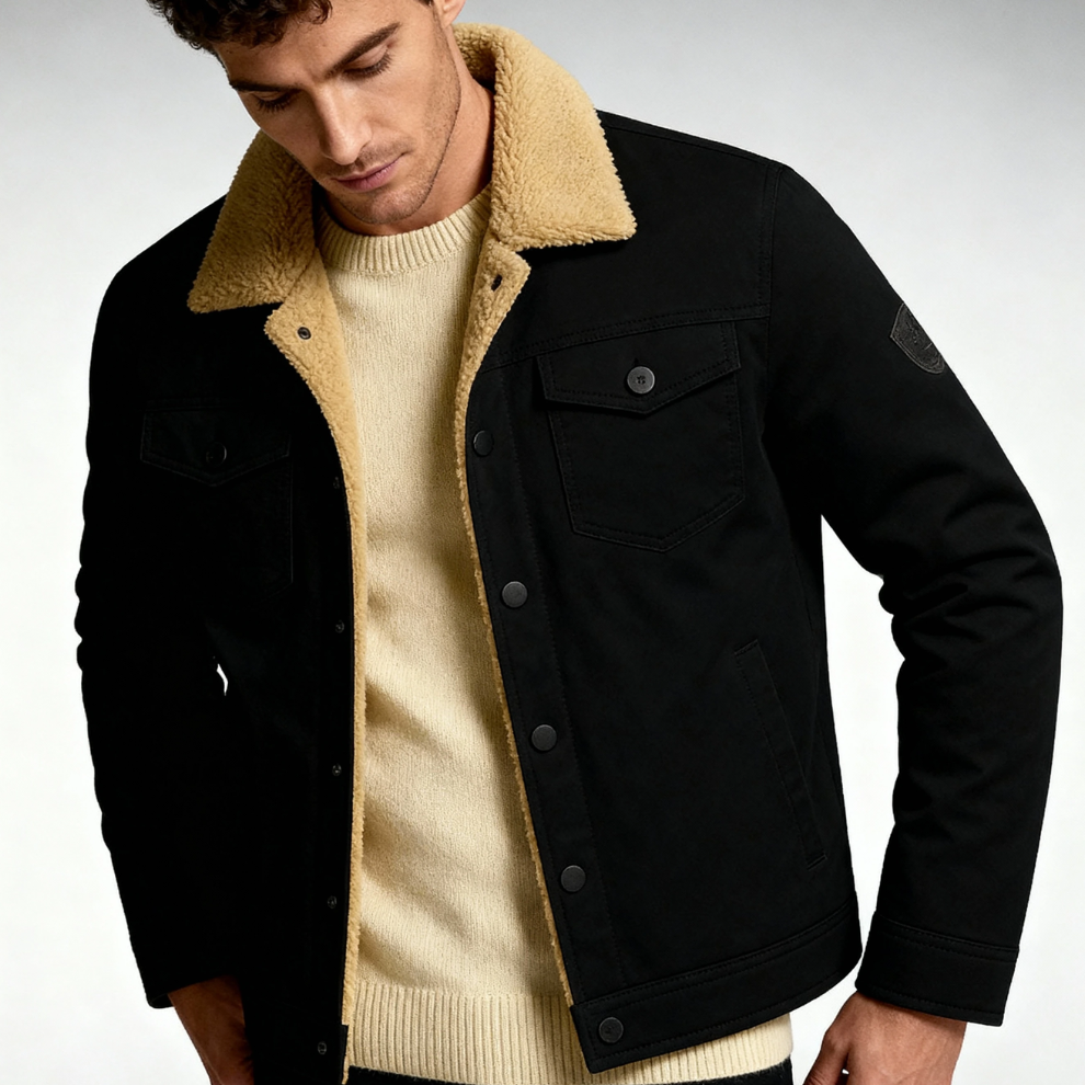 Alpine Trucker Fleeced Men Jacket - Black