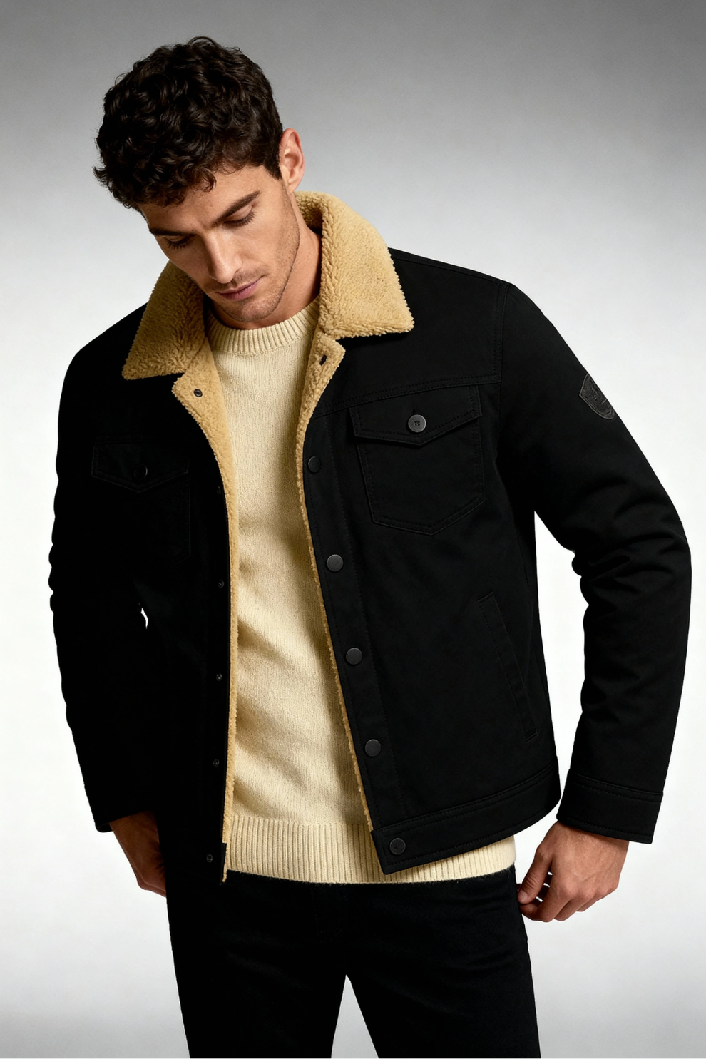 Alpine Trucker Fleeced Men Jacket - Black