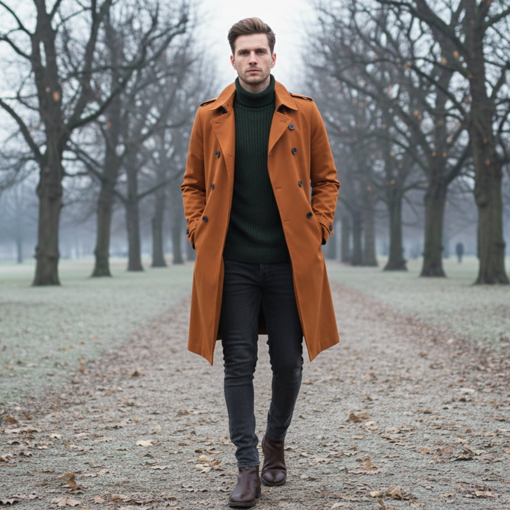 Men's Double-Breasted Trench Coat - Long & Waterproof