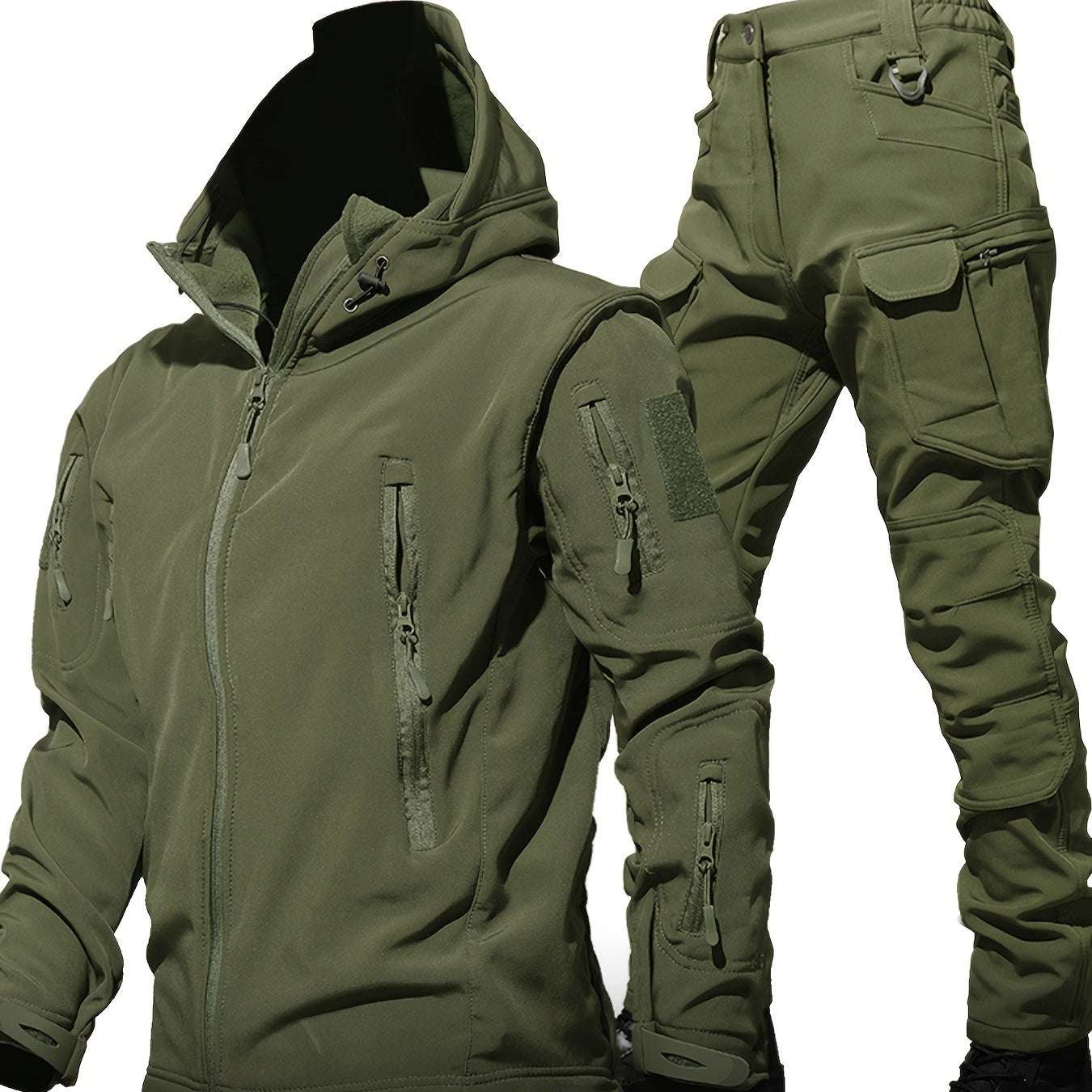 Men’s Outdoor 2-Piece Outfit – Soft Shell Hooded Windbreaker & Cargo Pants