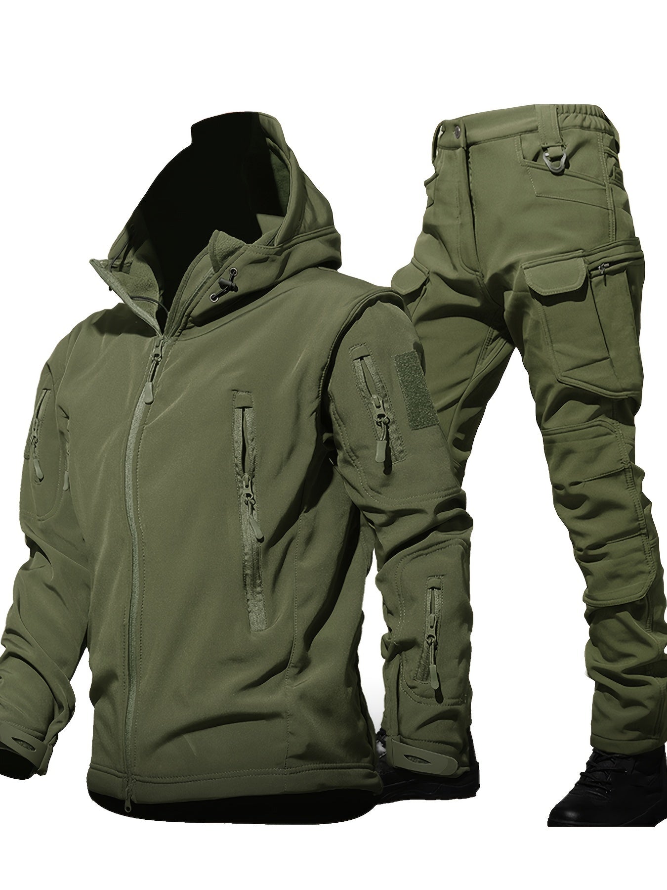 Men’s Outdoor 2-Piece Outfit – Soft Shell Hooded Windbreaker & Cargo Pants