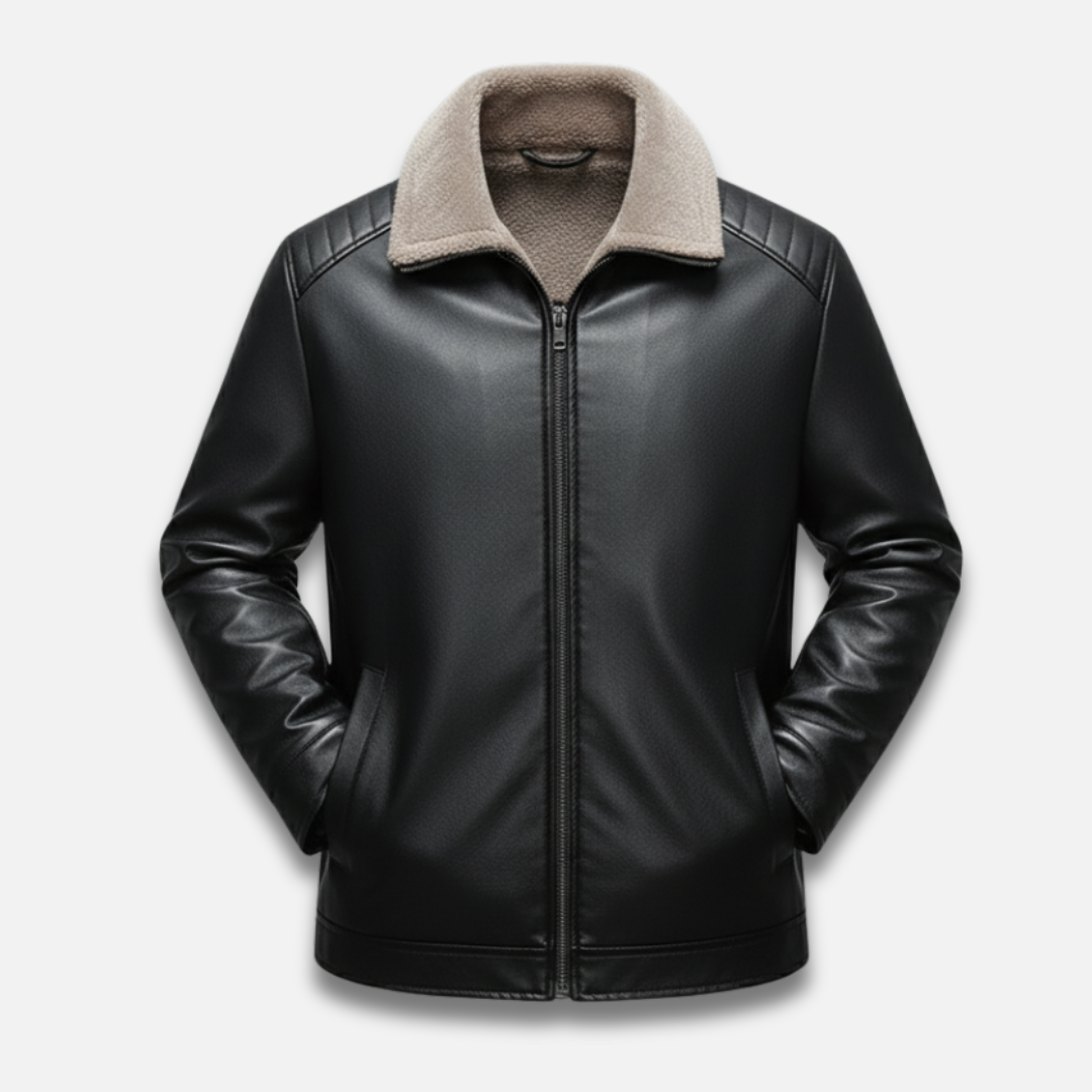 Men’s Lapel Wool-Lined Leather Jacket