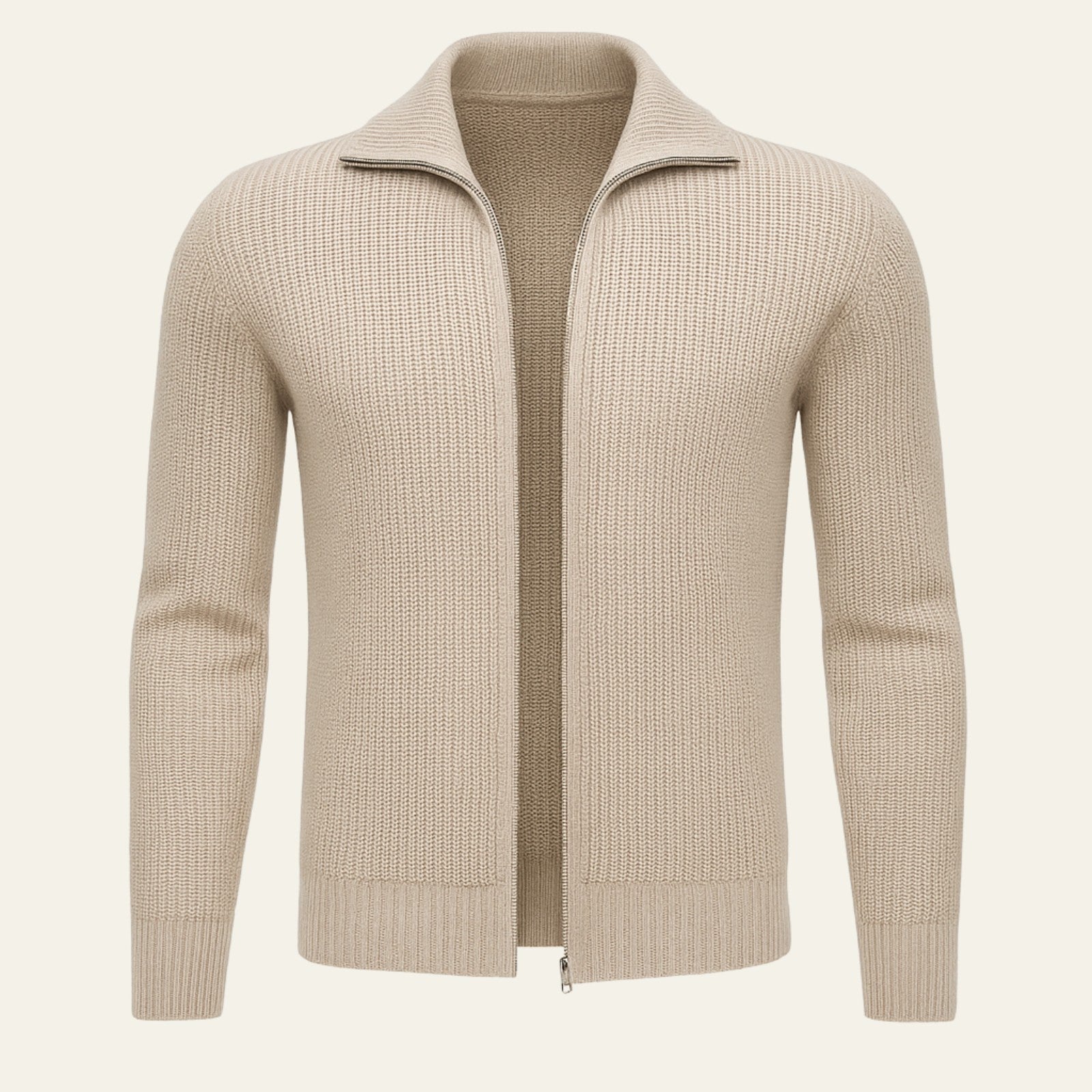 Cashmere Ribbed Men Beige Zip Vest