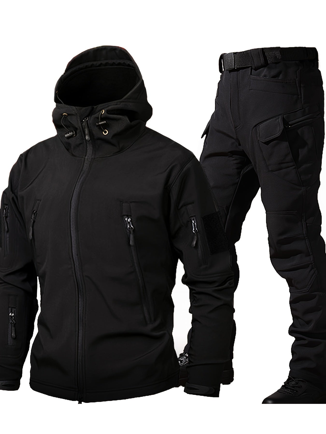 Men’s Outdoor 2-Piece Outfit – Soft Shell Hooded Windbreaker & Cargo Pants