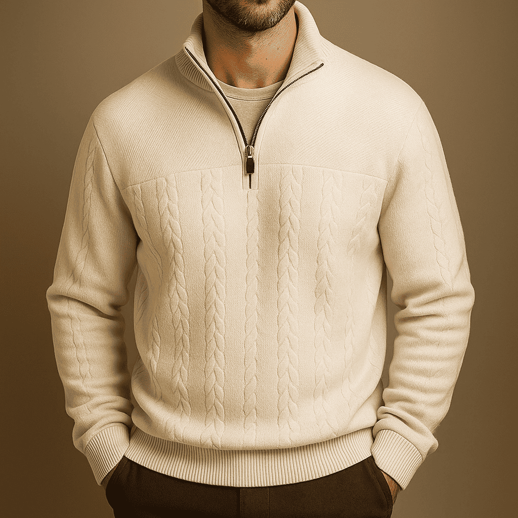Harbor Men Detailed Knit Quarter-Zip Sweater
