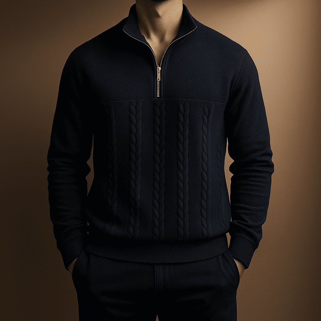 Harbor Men Detailed Knit Quarter-Zip Sweater