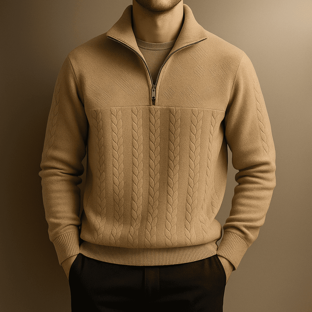 Harbor Men Detailed Knit Quarter-Zip Sweater