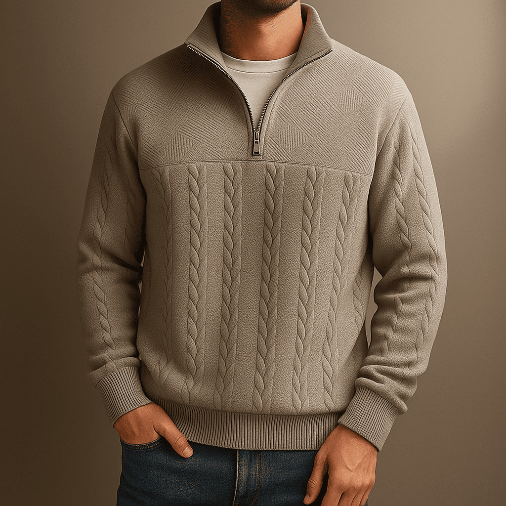 Harbor Men Detailed Knit Quarter-Zip Sweater