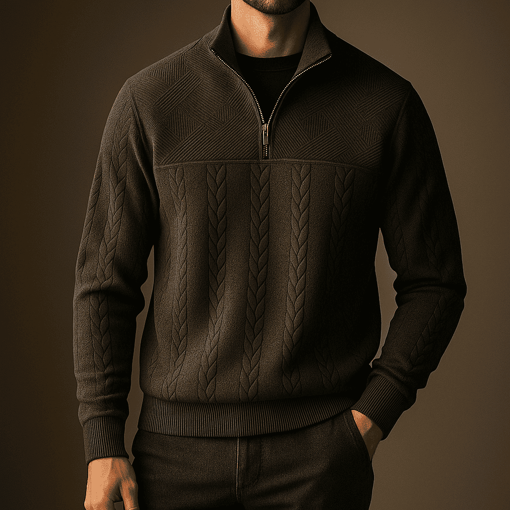 Harbor Men Detailed Knit Quarter-Zip Sweater