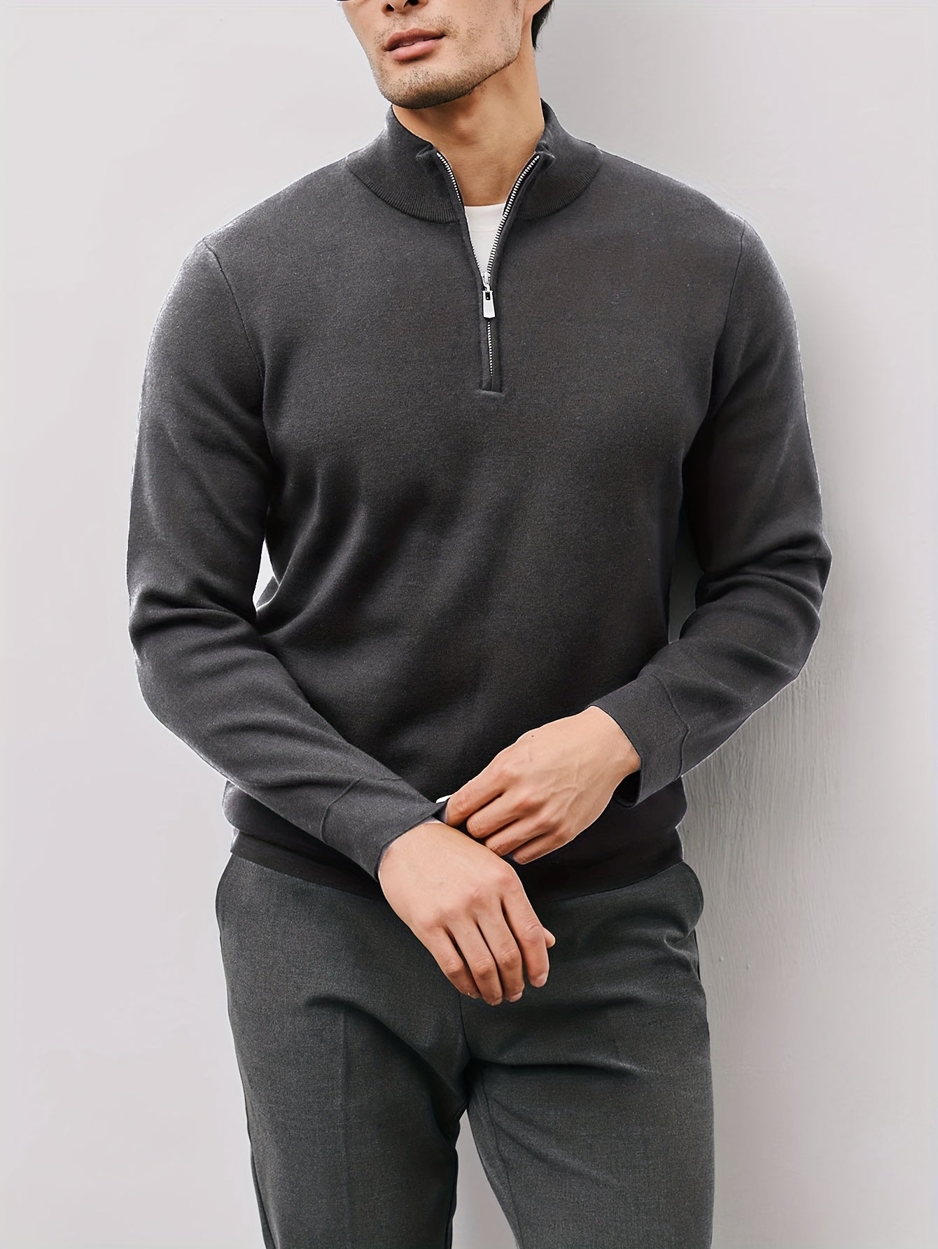 Men’s Burgundy High-Neck Zip-Up Sweater Jacket – Warm Knit Pullover