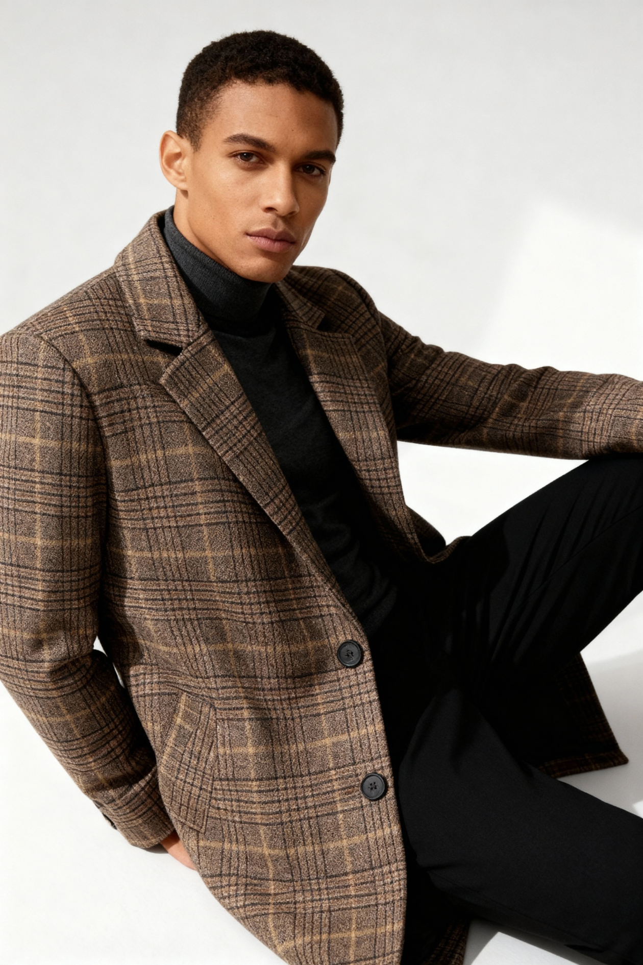 Beckett Men Plaid Wool Long Overcoat - Brown
