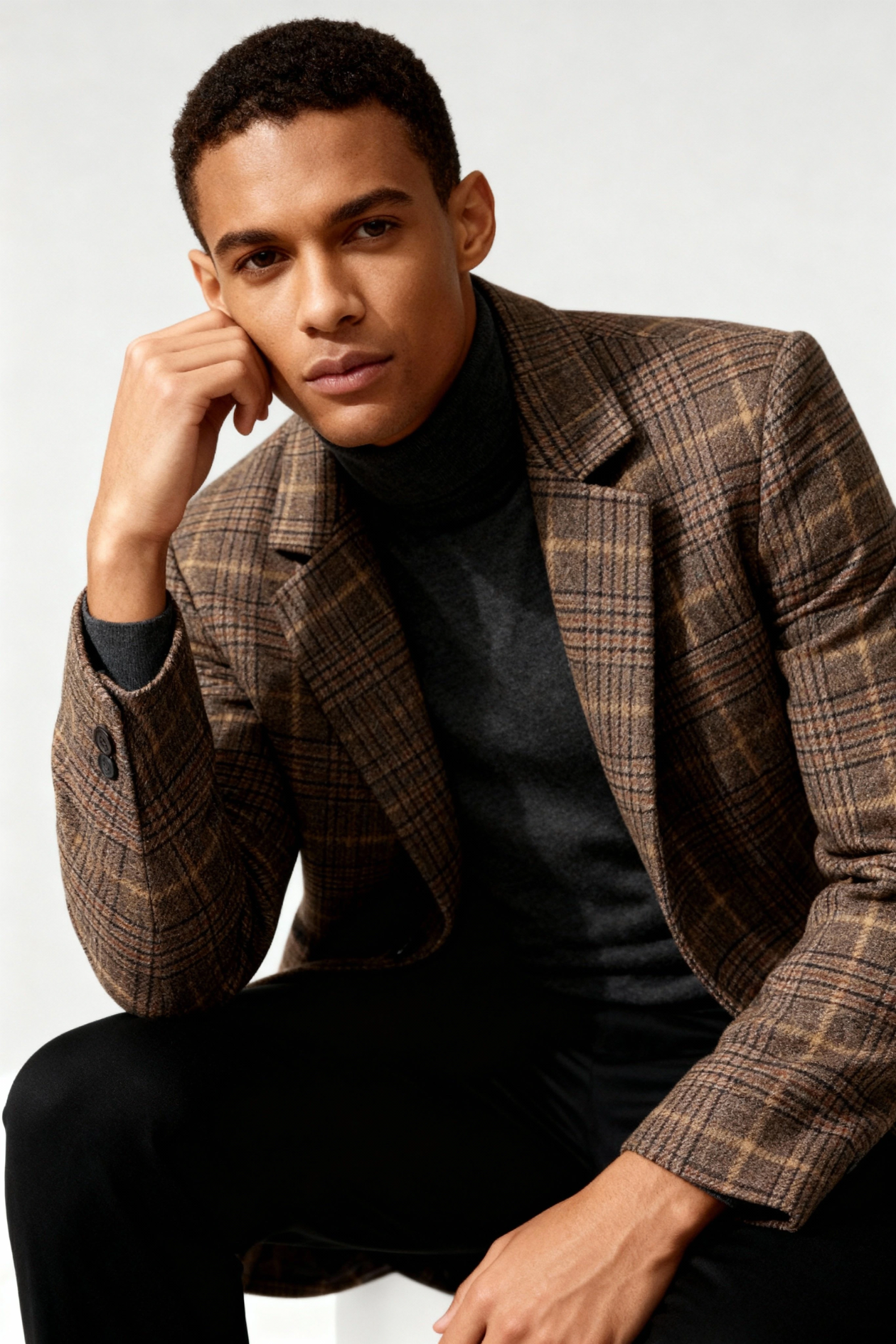 Beckett Men Plaid Wool Long Overcoat - Brown