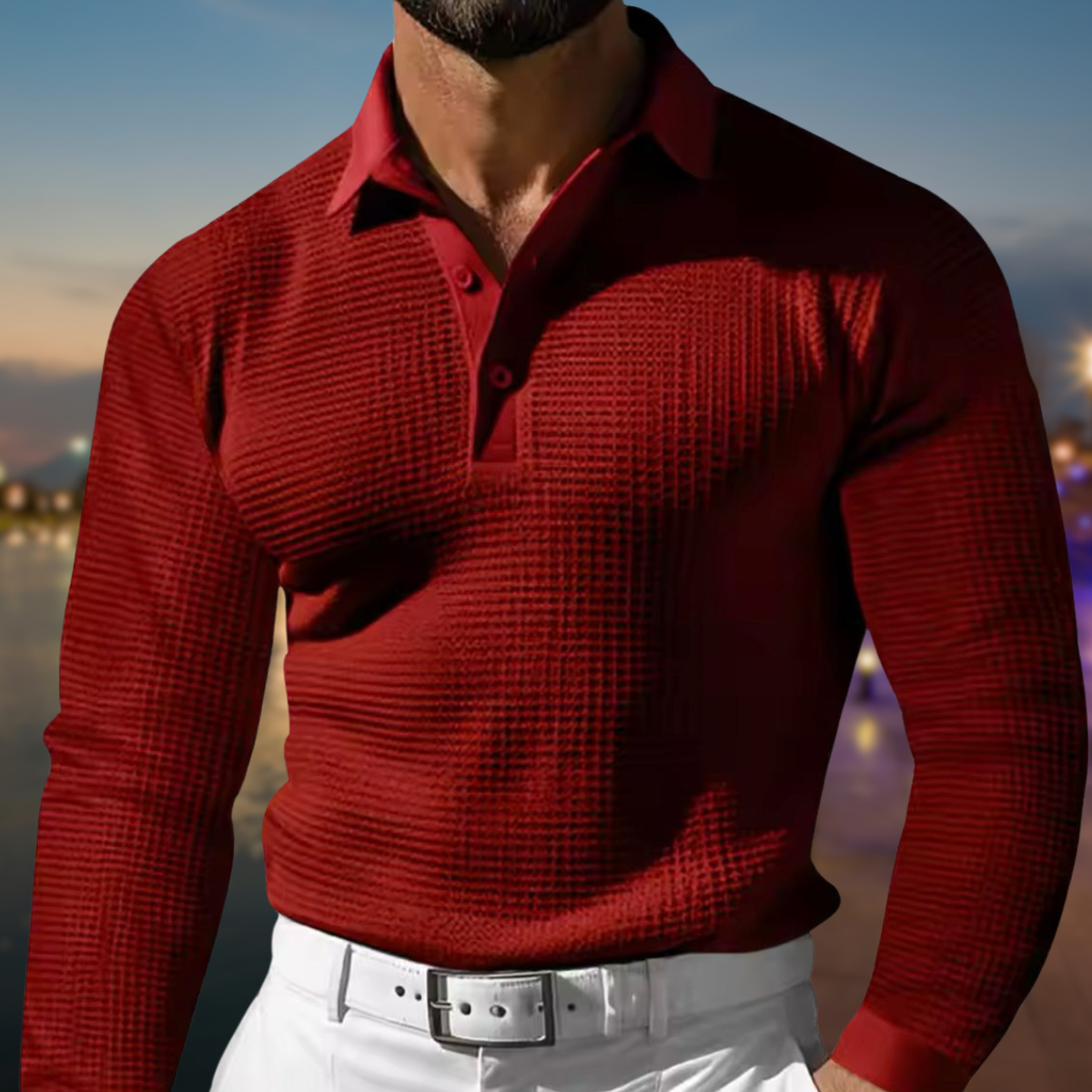 Men’s Polo Sweater – Classic Long-Sleeve Knit with Collar