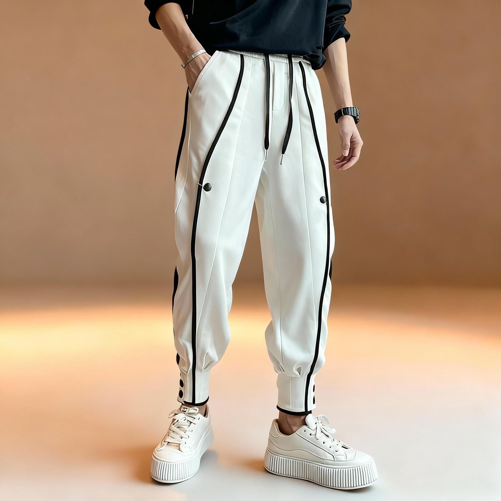 Wave Maker Ankle Cuff Men Drawstring Waist Joggers