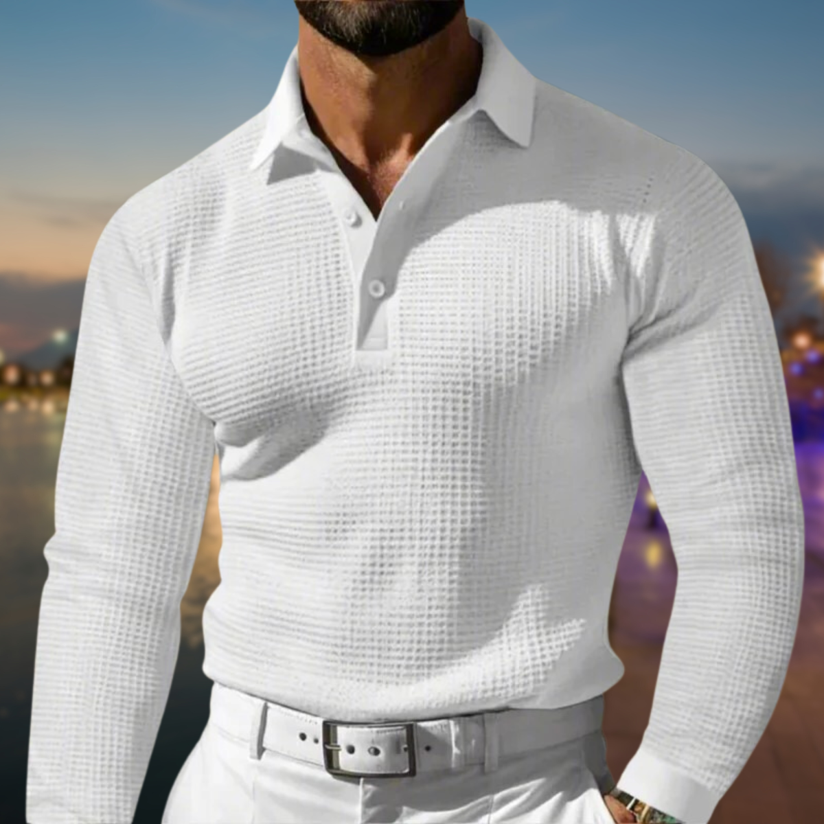 Men’s Polo Sweater – Classic Long-Sleeve Knit with Collar
