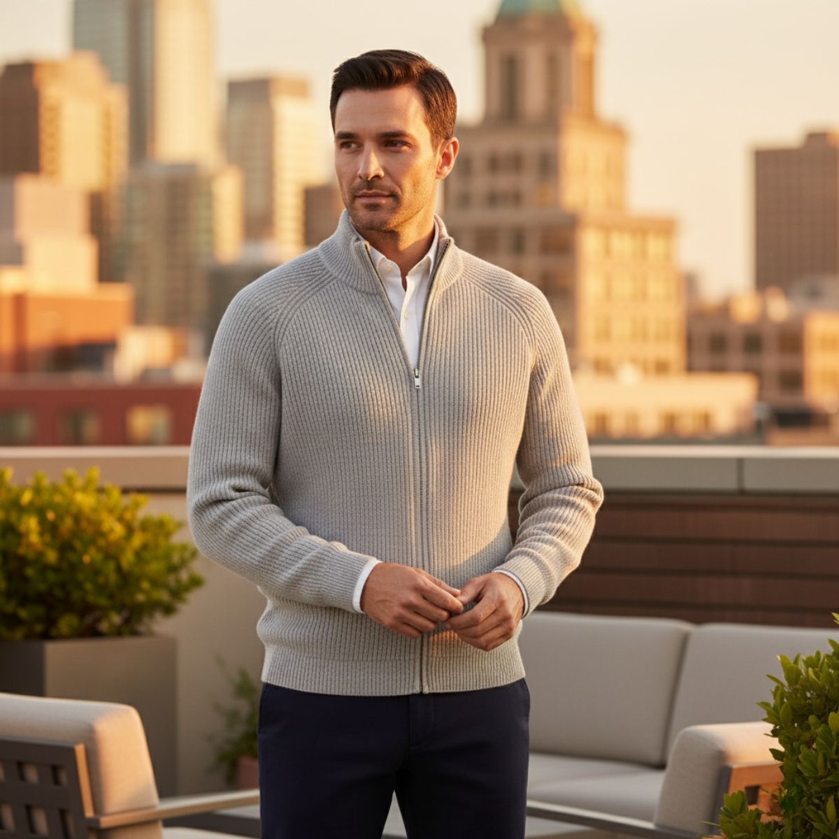 The Richmond Men’s Elegant Merino Wool Zip Up Cardigan