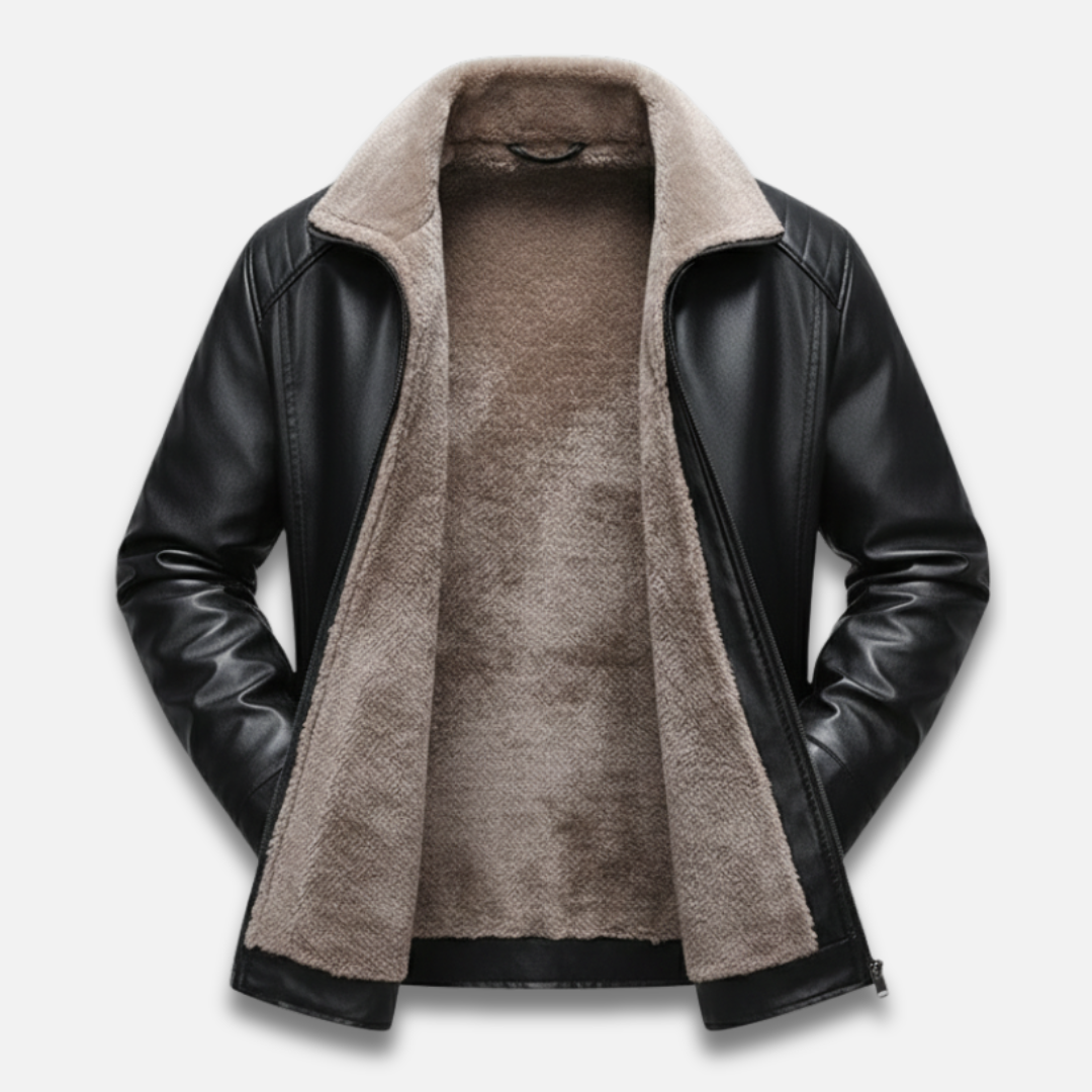 Men’s Lapel Wool-Lined Leather Jacket