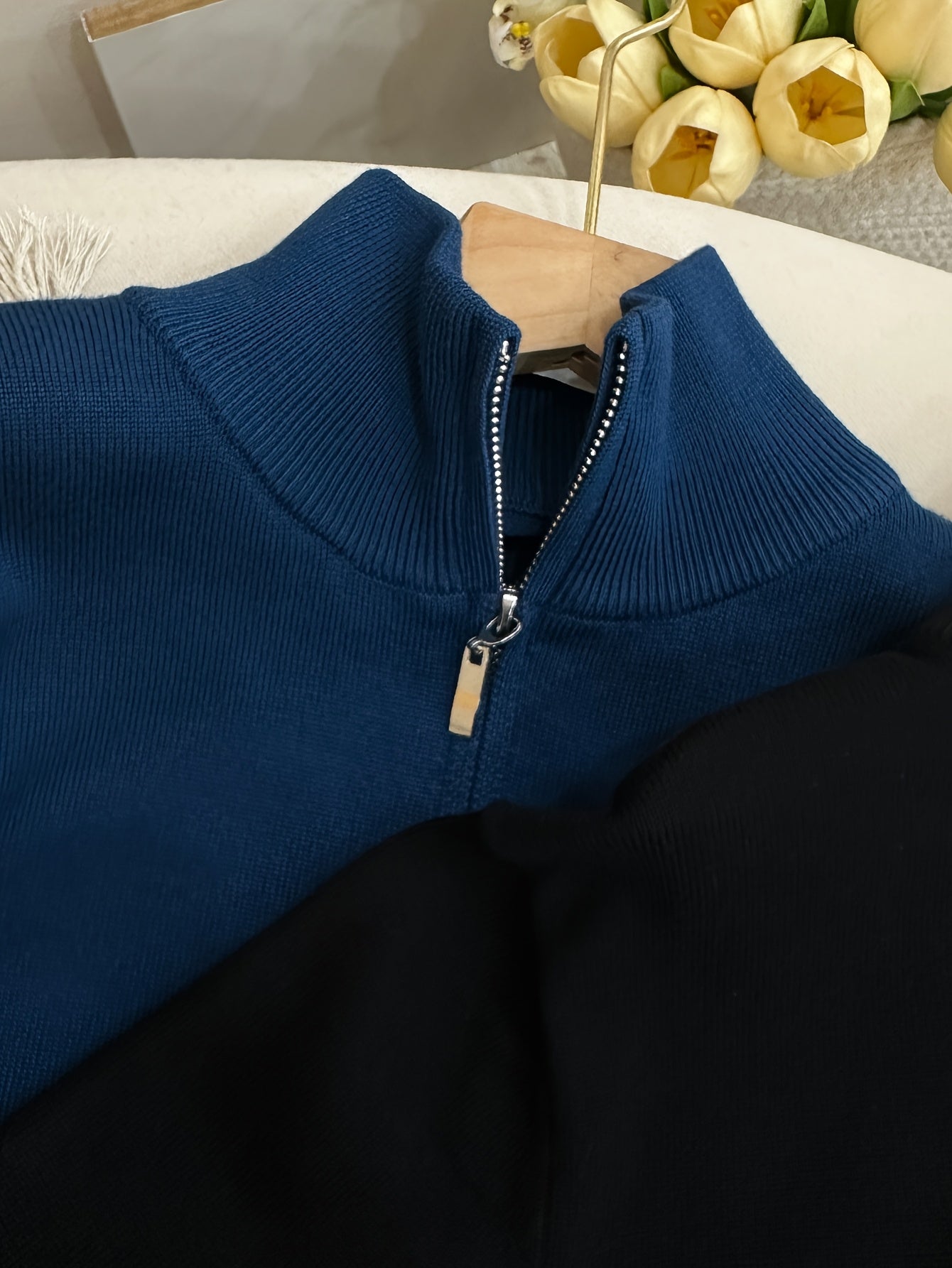 Men’s Burgundy High-Neck Zip-Up Sweater Jacket – Warm Knit Pullover