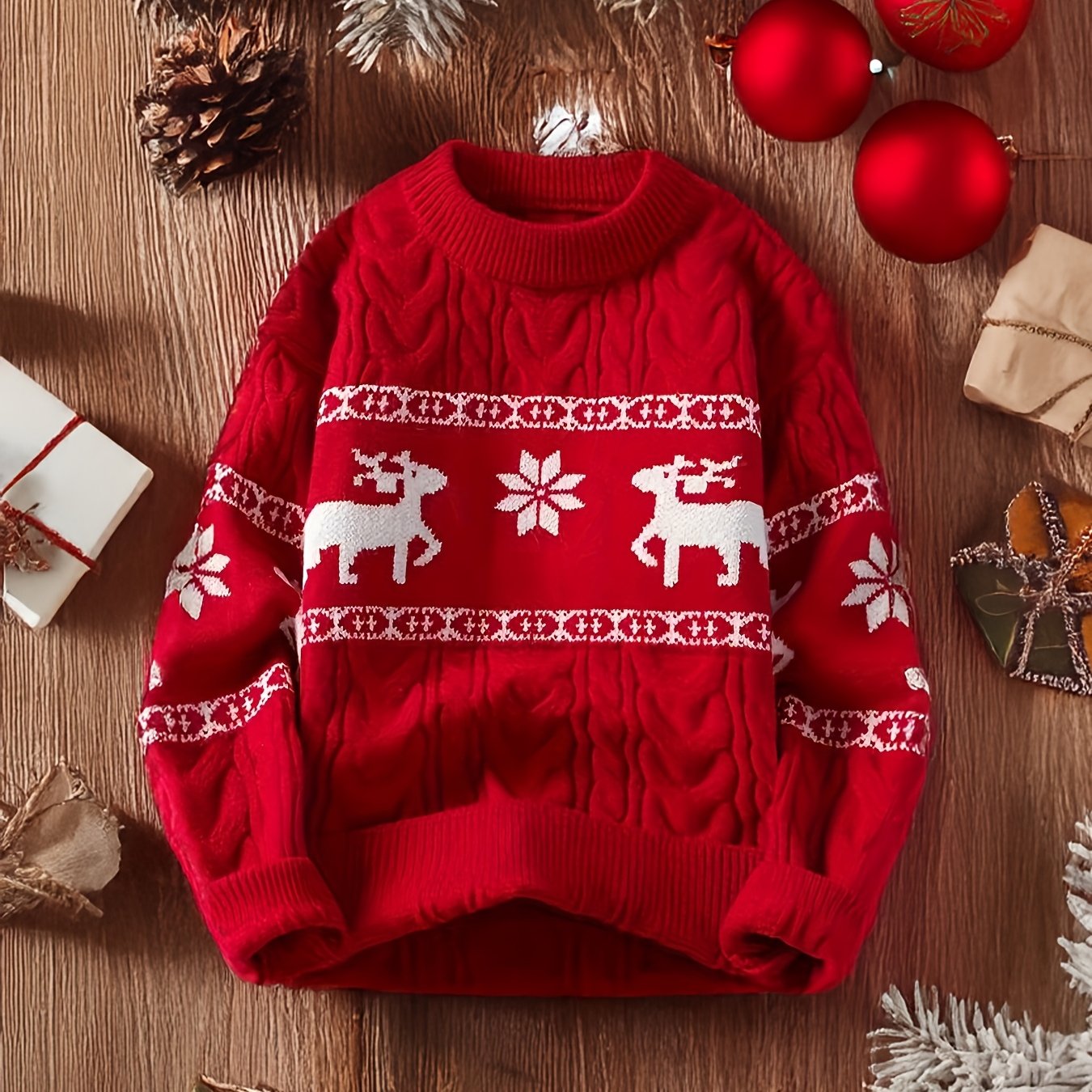 Men’s Christmas Sweater – Festive Reindeer Knit Pullover | Casual Crew Neck, Loose Fit