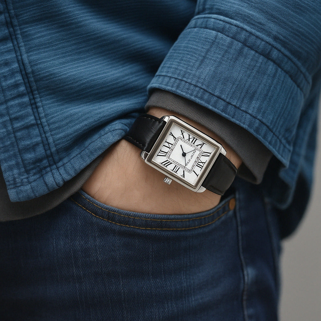 Pablo Raez Leather Watch – Men’s Classic Analog Wristwatch with Genuine Leather Strap