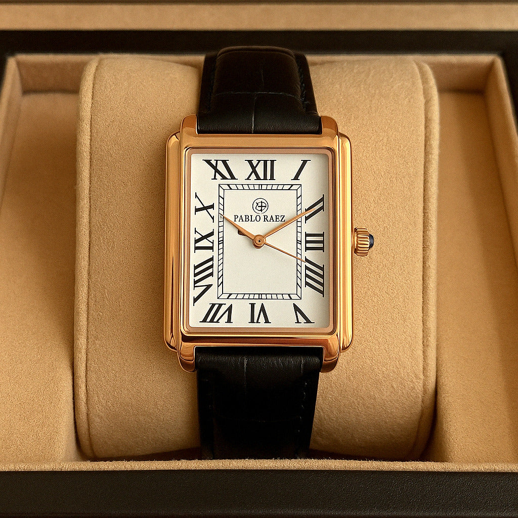 Pablo Raez Leather Watch – Men’s Classic Analog Wristwatch with Genuine Leather Strap