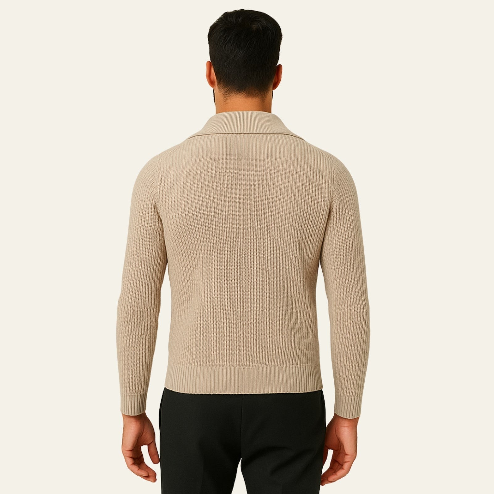 Cashmere Ribbed Men Beige Zip Vest