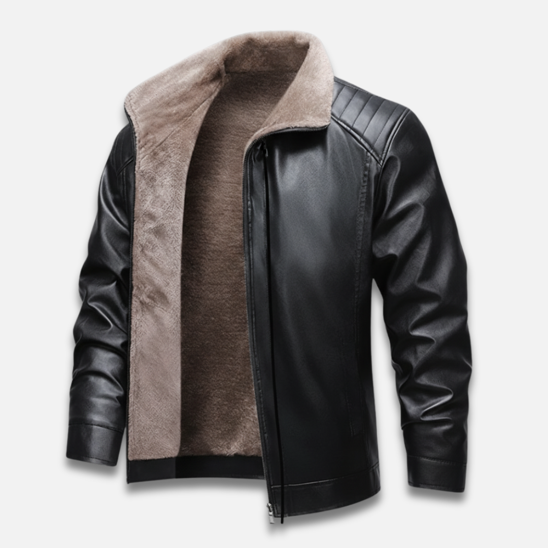 Men’s Lapel Wool-Lined Leather Jacket