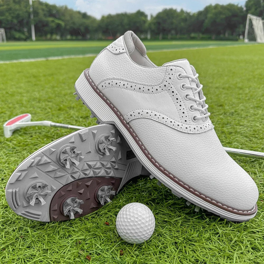 The Fairway Brogue Golf Sneakers – Men’s Leather Golf Shoes with Classic Wingtip Design