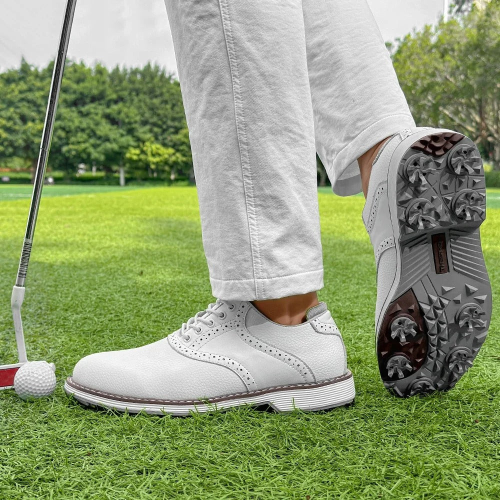 The Fairway Brogue Golf Sneakers – Men’s Leather Golf Shoes with Classic Wingtip Design