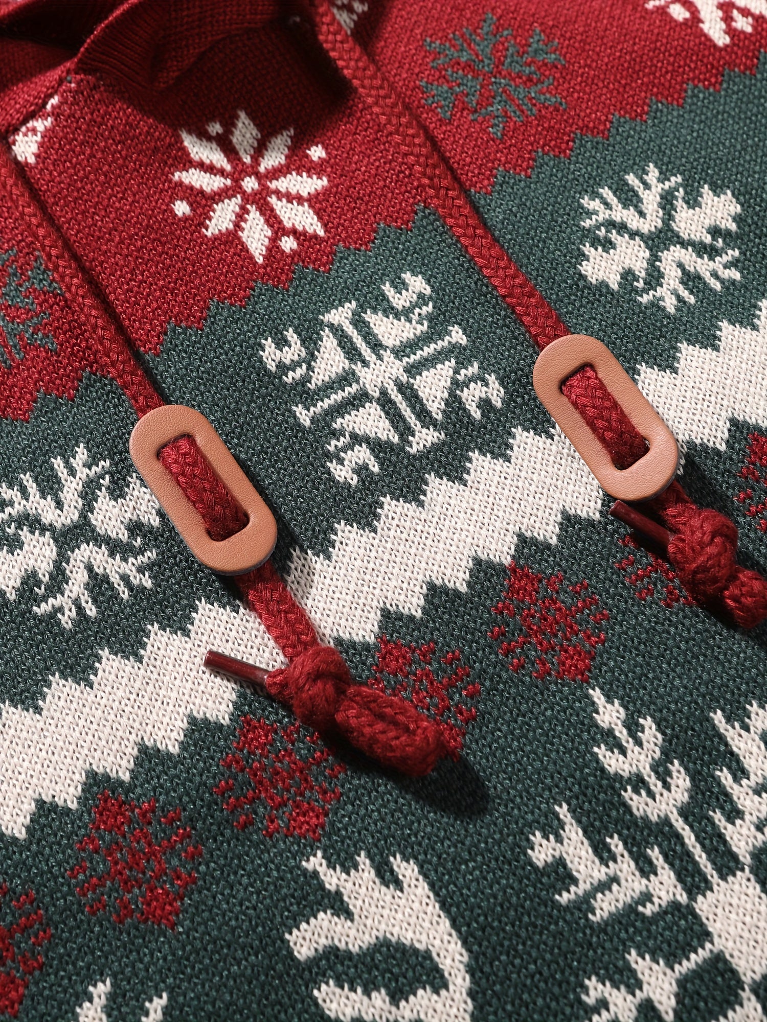 Men's Christmas Sweater Hoodie with Reindeer, Snowflake & Star Patterns - Hooded Pullover