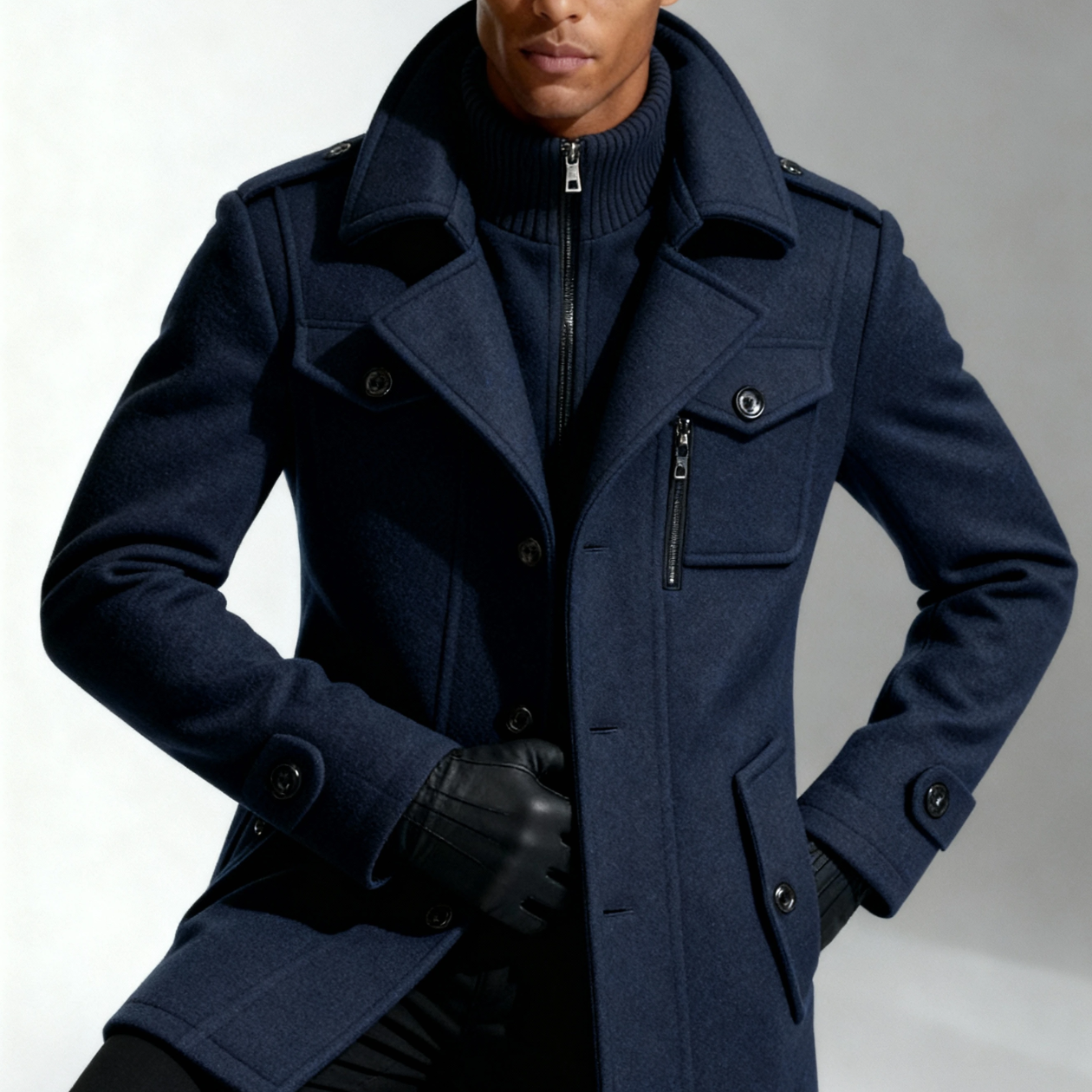 Wellington Men Long Winter Overcoat - Navy Jacket