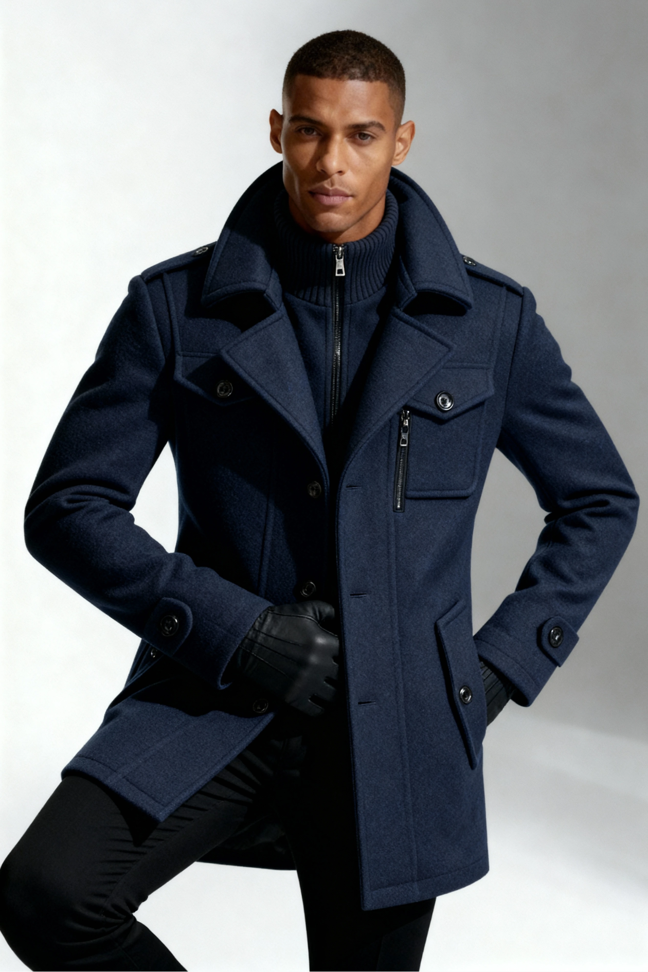 Wellington Men Long Winter Overcoat - Navy Jacket