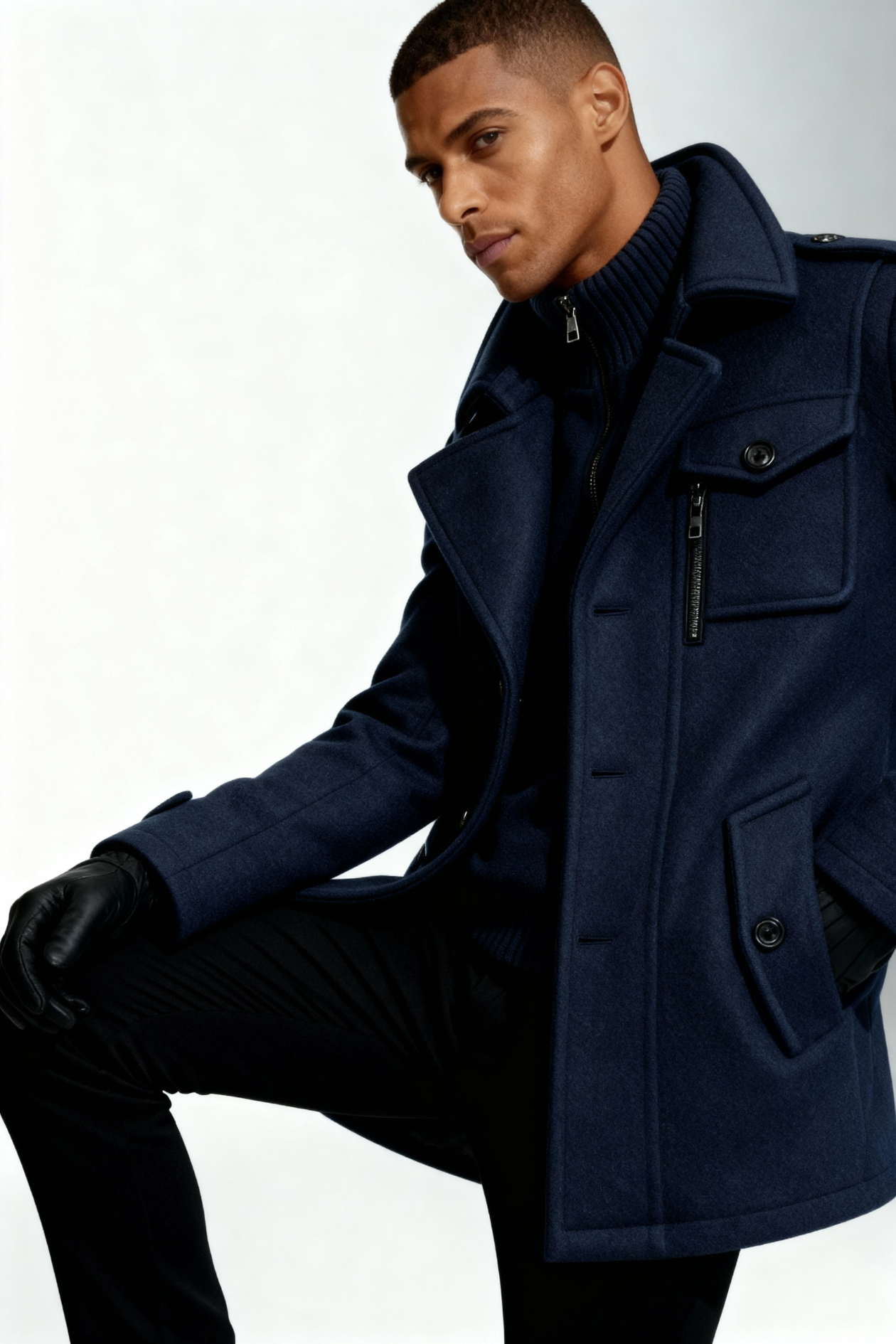 Wellington Men Long Winter Overcoat - Navy Jacket