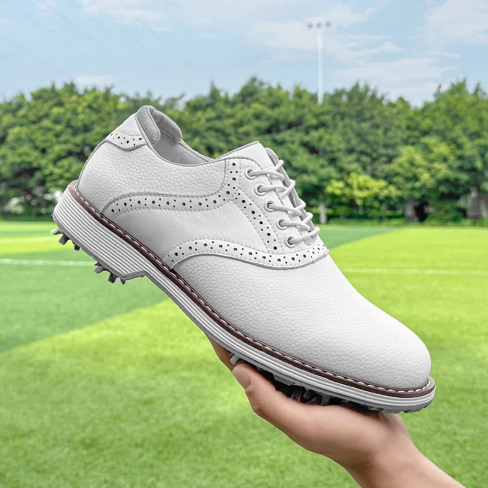 The Fairway Brogue Golf Sneakers – Men’s Leather Golf Shoes with Classic Wingtip Design
