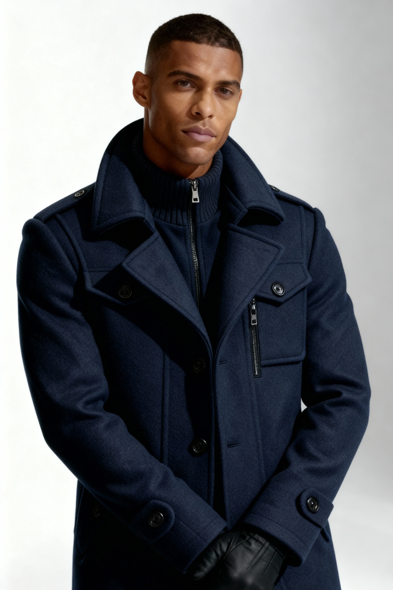 Wellington Men Long Winter Overcoat - Navy Jacket
