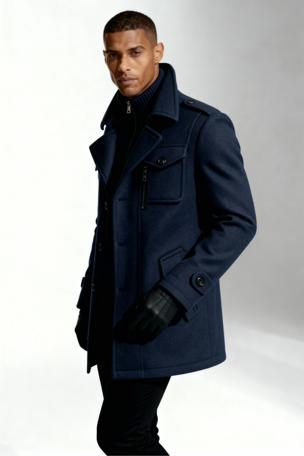 Wellington Men Long Winter Overcoat - Navy Jacket