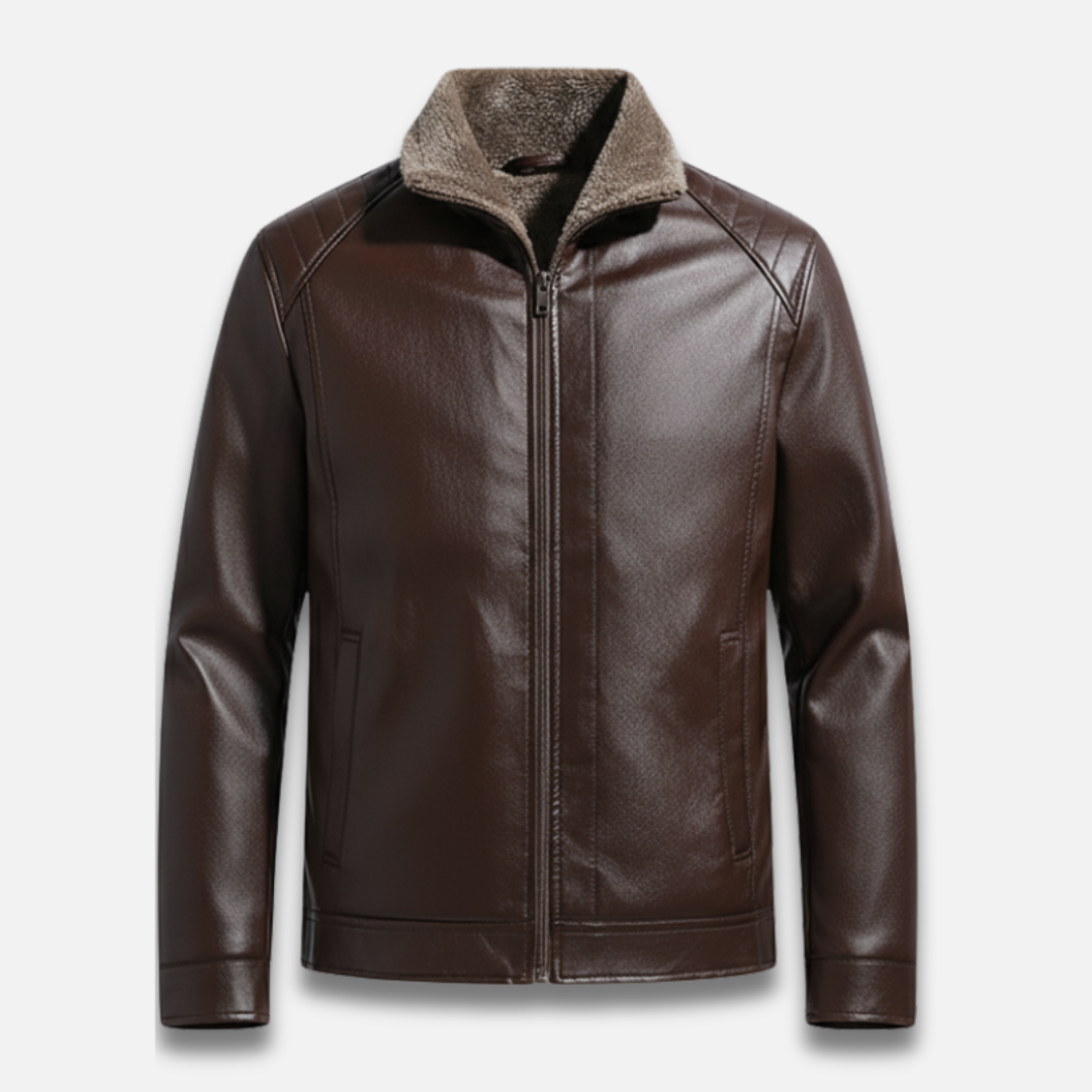 Men’s Lapel Wool-Lined Leather Jacket