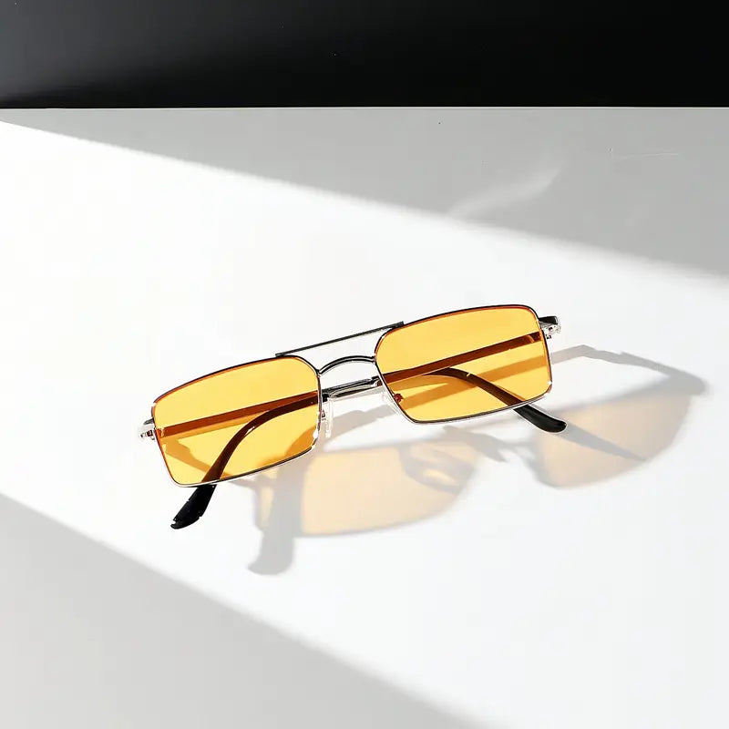 Men's Retro Metal Frame Glasses – Narrow Double Arch Design, Orange-Tinted Lenses, Lightweight Durable Vintage Fashion Eyewear