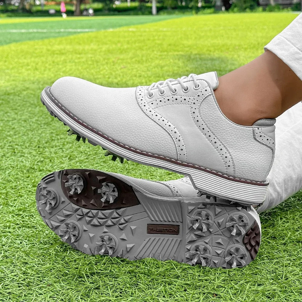 The Fairway Brogue Golf Sneakers – Men’s Leather Golf Shoes with Classic Wingtip Design