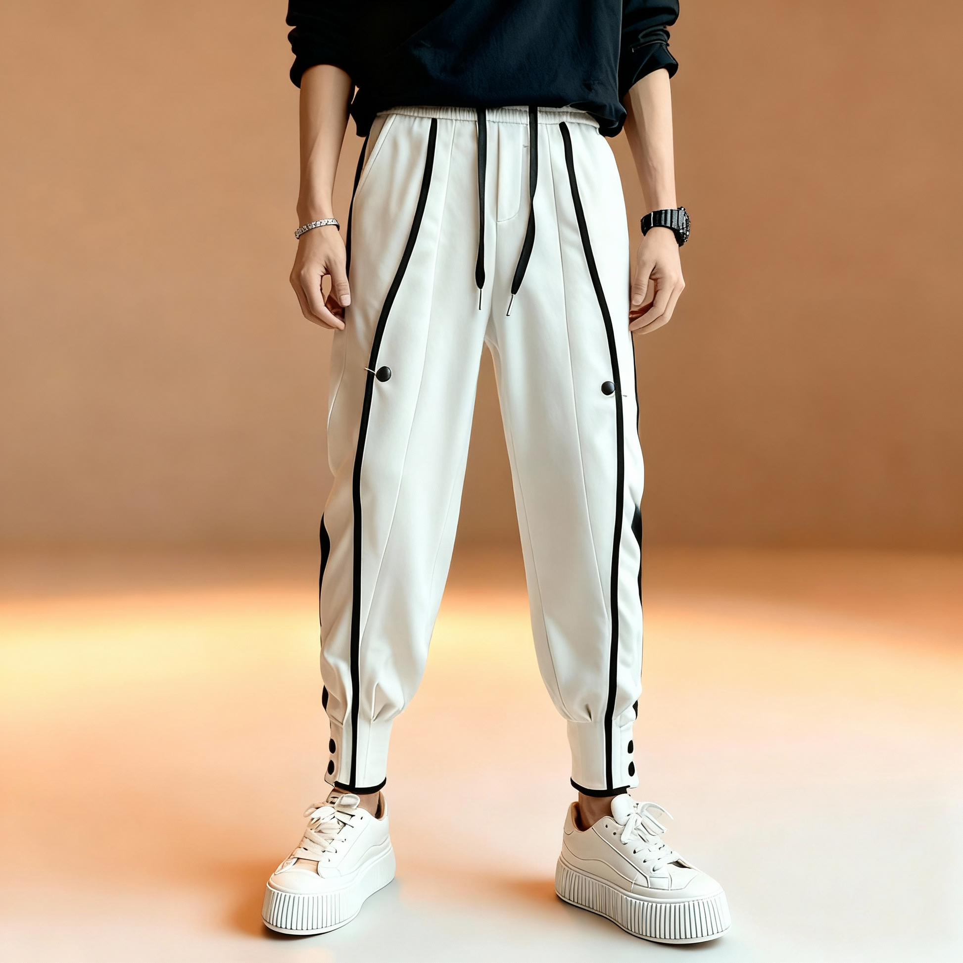 Wave Maker Ankle Cuff Men Drawstring Waist Joggers