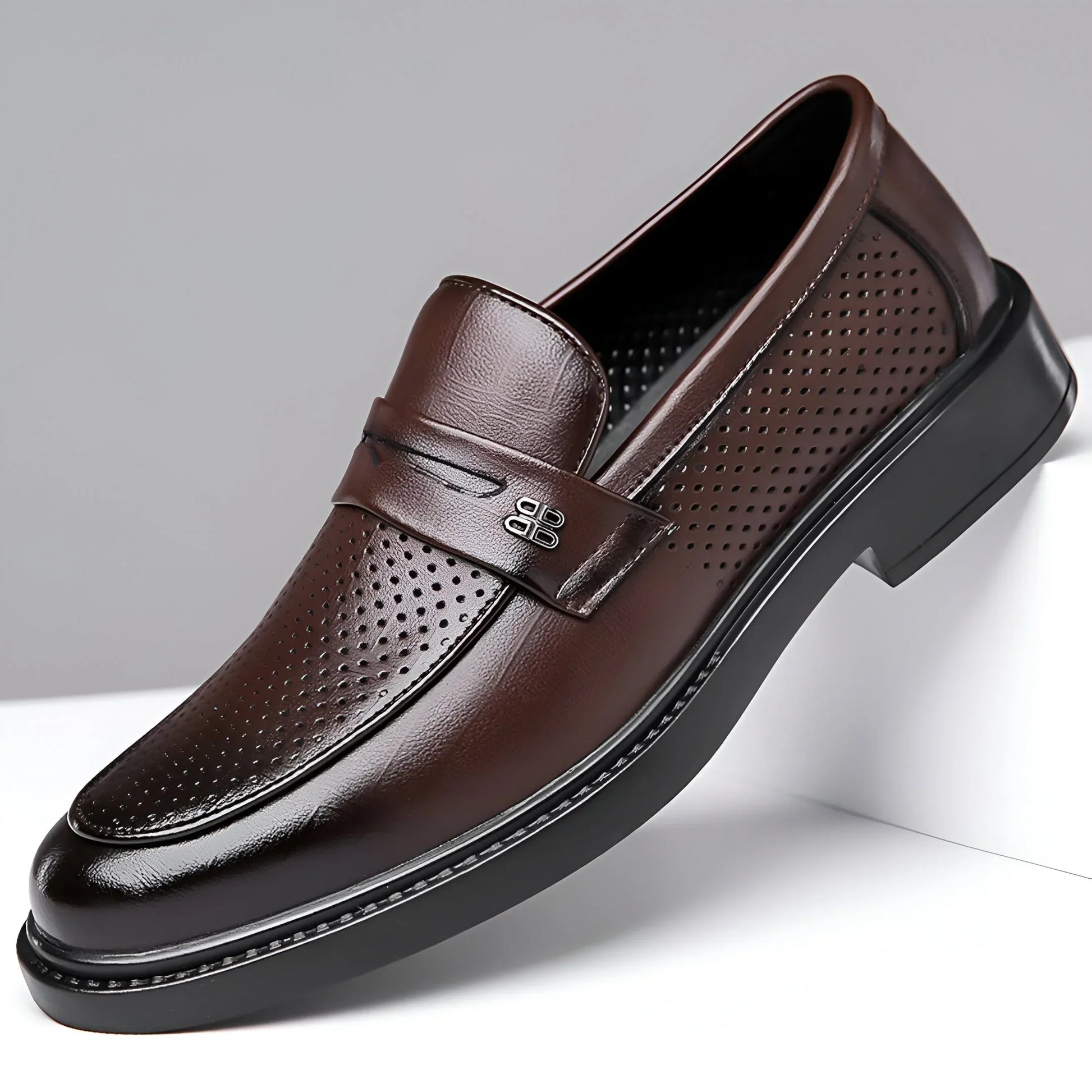 Leonardo Perforated Men Classy Leather Penny Loafers