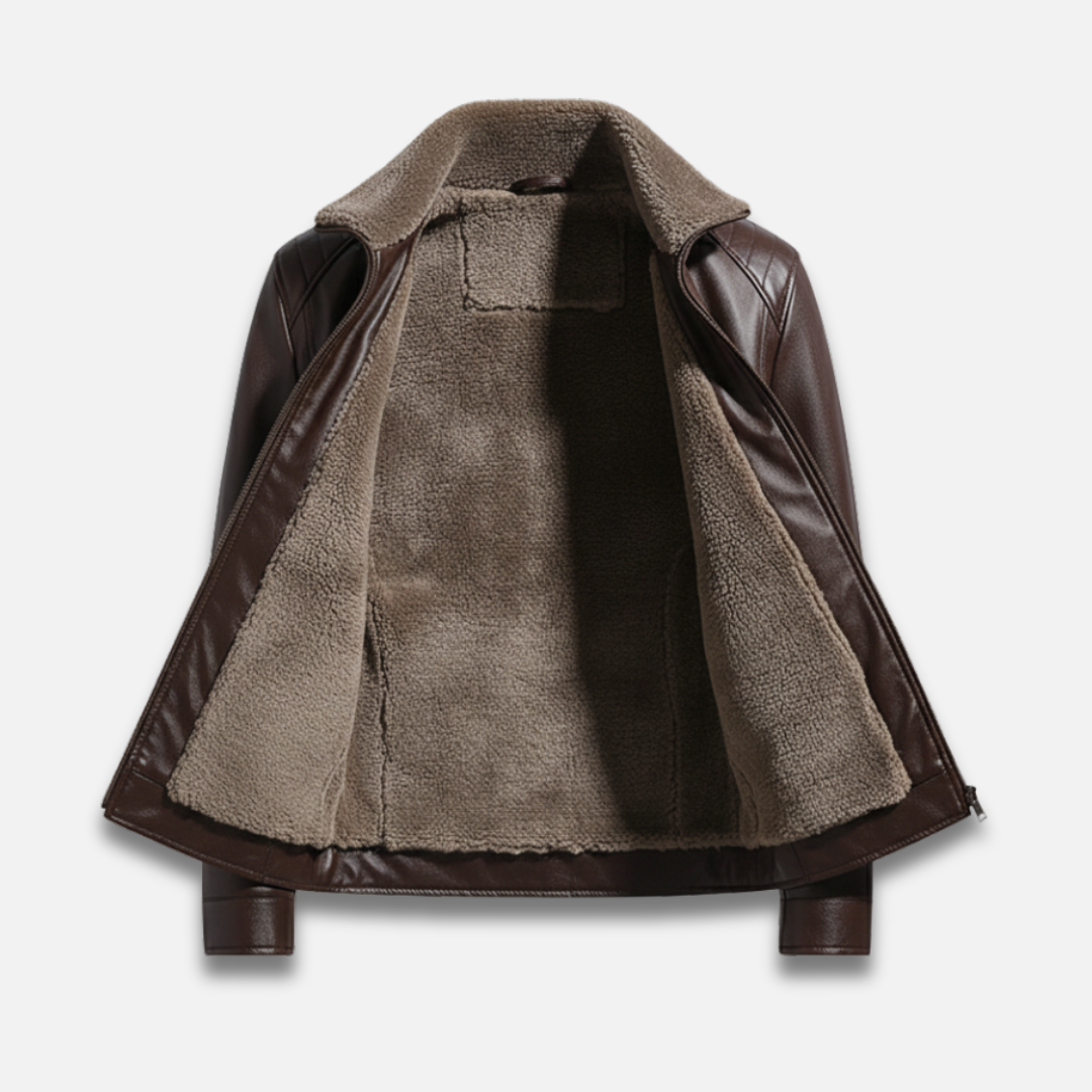 Men’s Lapel Wool-Lined Leather Jacket