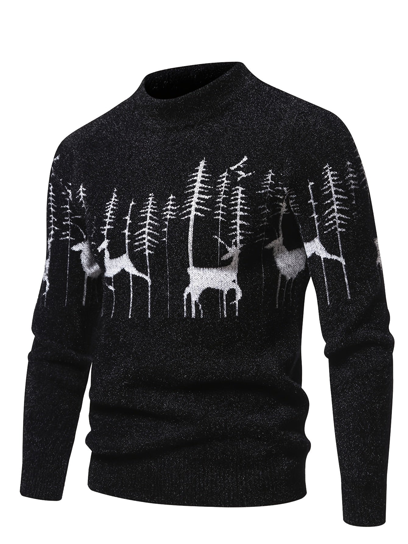 Men’s Slim-Fit Stretch Knit Christmas Sweater – Deer Pattern