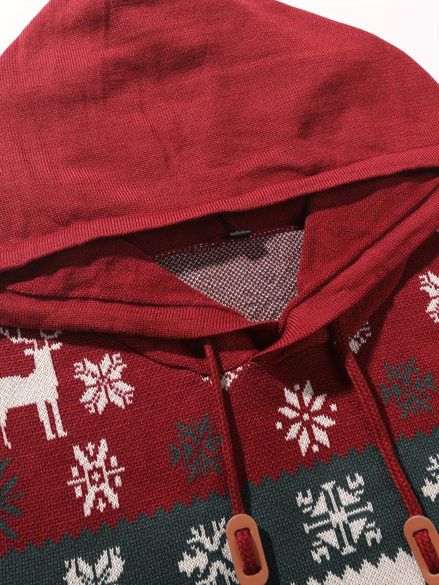 Men's Christmas Sweater Hoodie with Reindeer, Snowflake & Star Patterns - Hooded Pullover