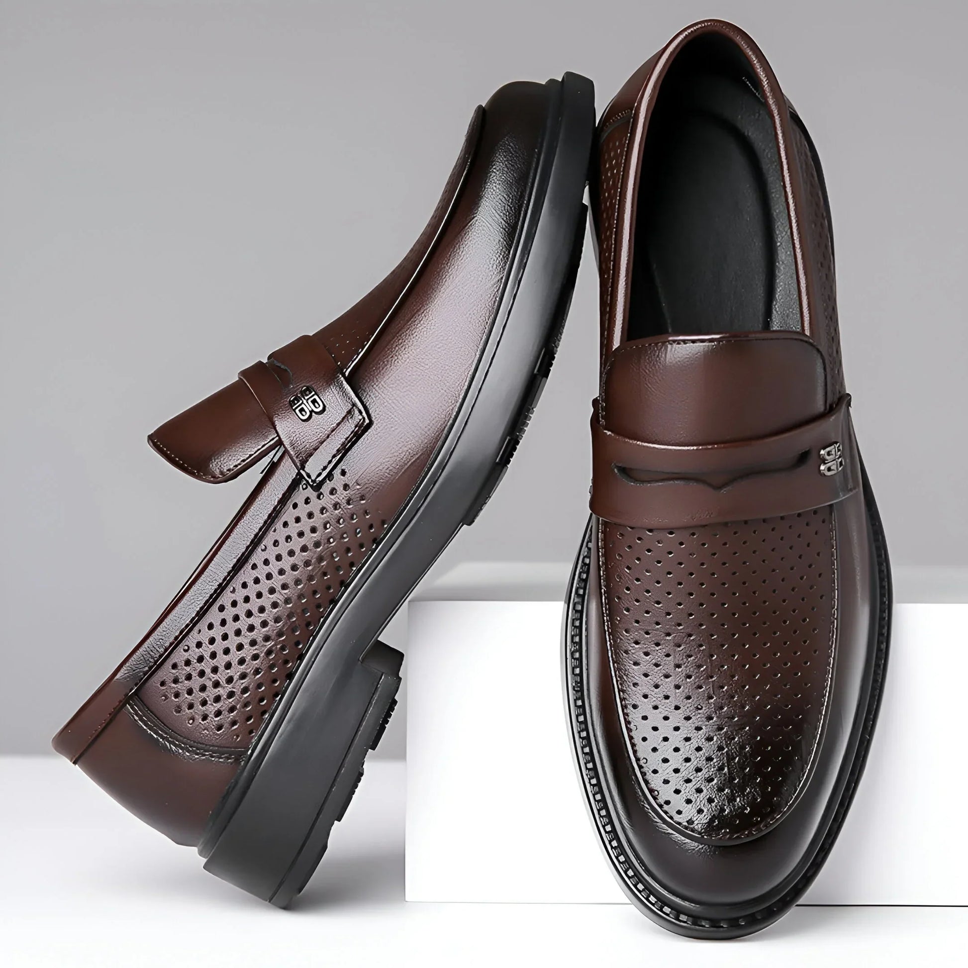 Leonardo Perforated Men Classy Leather Penny Loafers