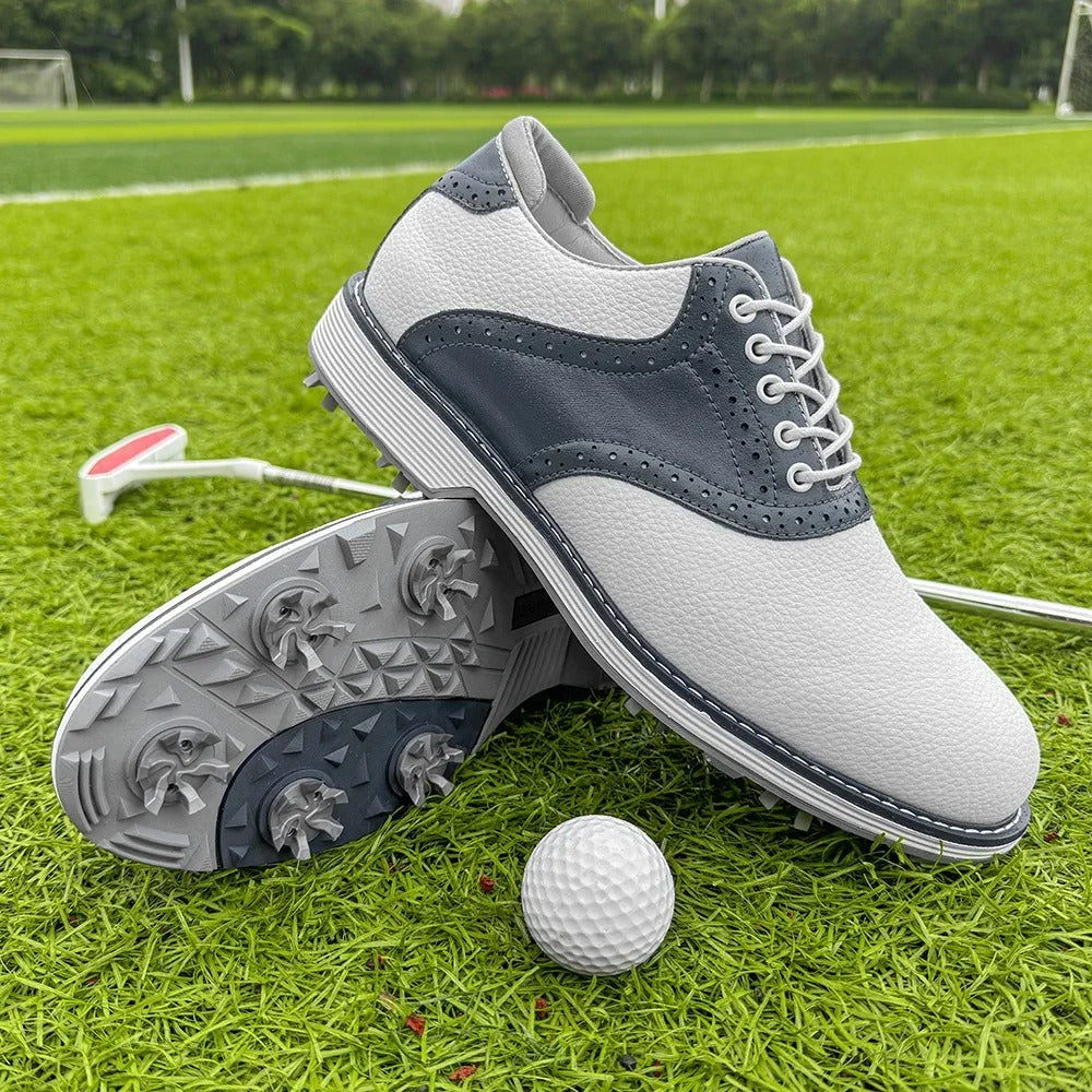 The Fairway Brogue Golf Sneakers – Men’s Leather Golf Shoes with Classic Wingtip Design