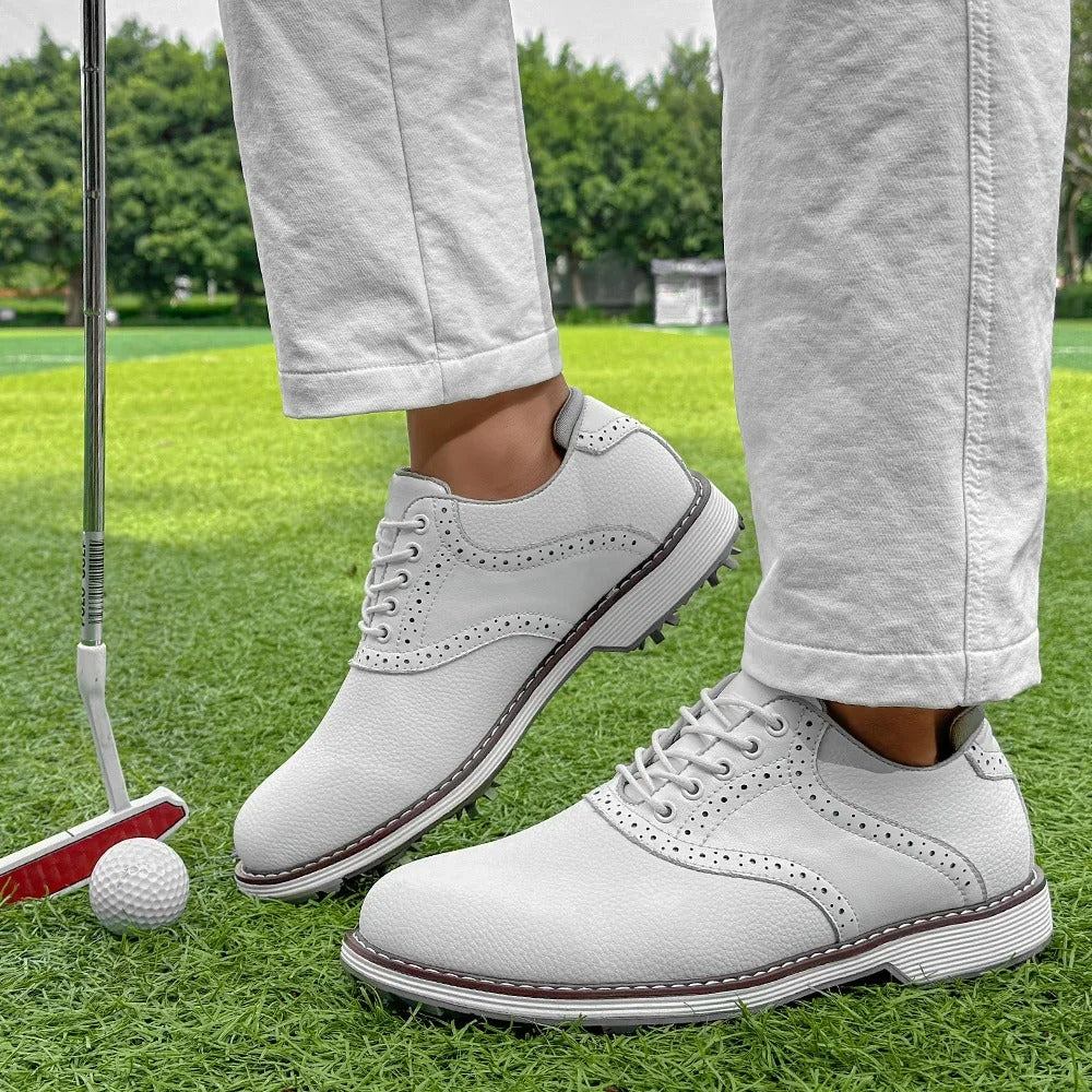 The Fairway Brogue Golf Sneakers – Men’s Leather Golf Shoes with Classic Wingtip Design